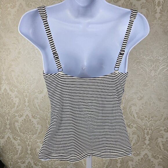 Nip Tuck Swim Sz 6 Tankini Top Black White Horizontal Stripes Ruching Adj Straps - Picture 4 of 10